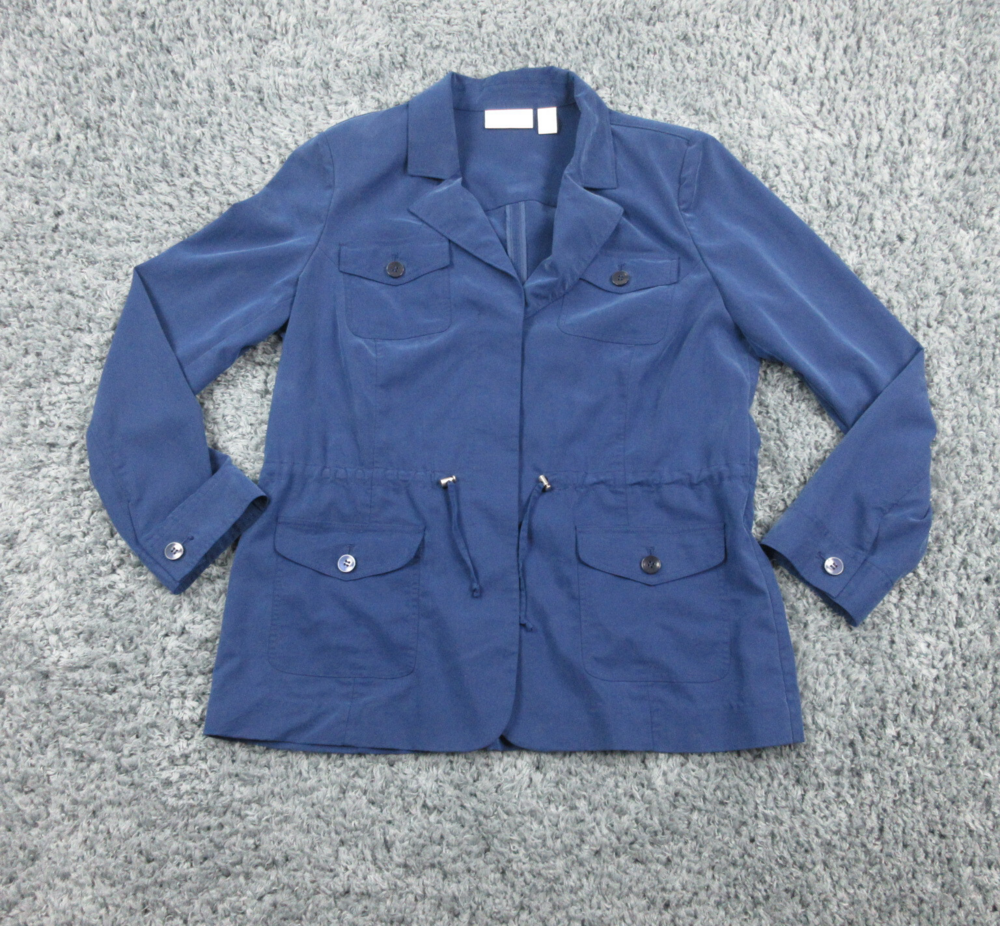 Chicos Jacket Womens 1 Blue Long Sleeve Cinch Waist